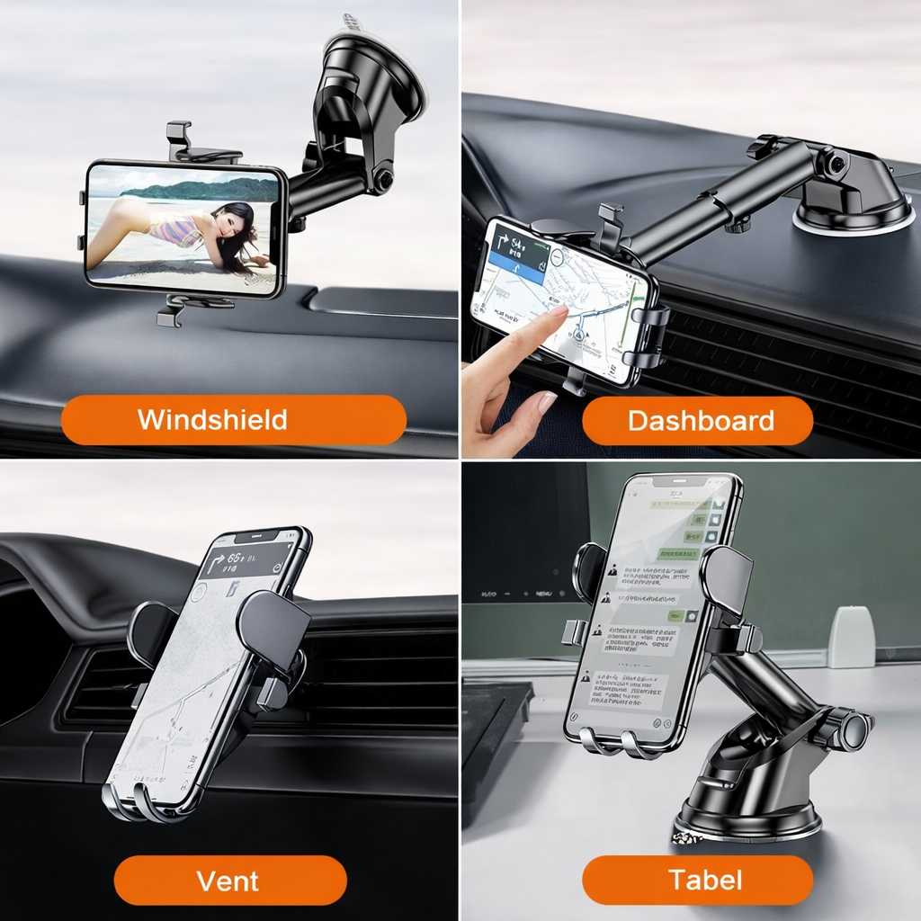 Suporte Veicular Universal 360° para Celular – Ventosa Reforçada