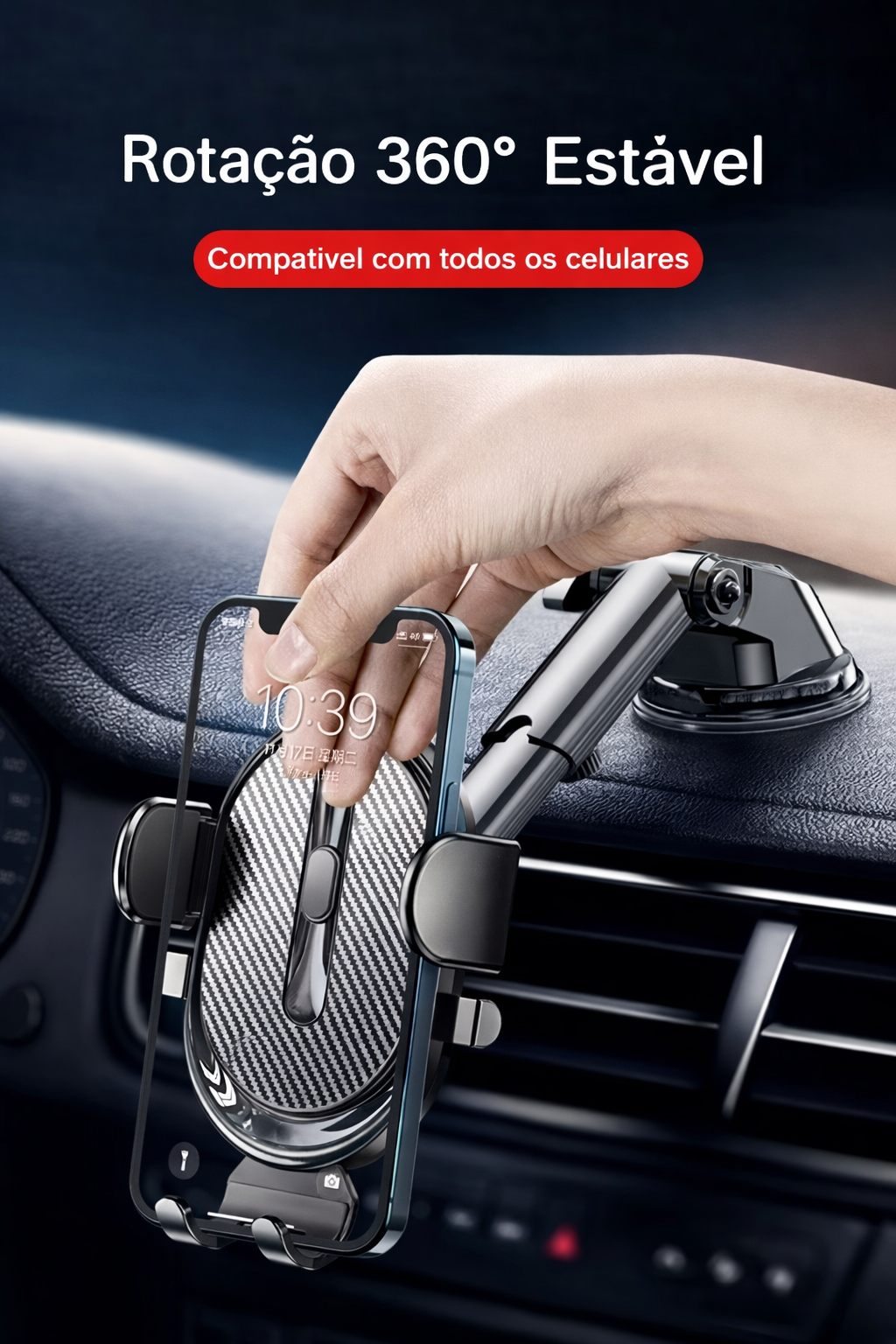 Suporte Veicular Universal 360° para Celular – Ventosa Reforçada
